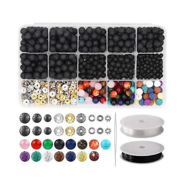 Lava Beads Kit Lava Stenar Pärlor Chakra Pärlor Distans Pärlor Eteriska Oljor Armband Halsband Je