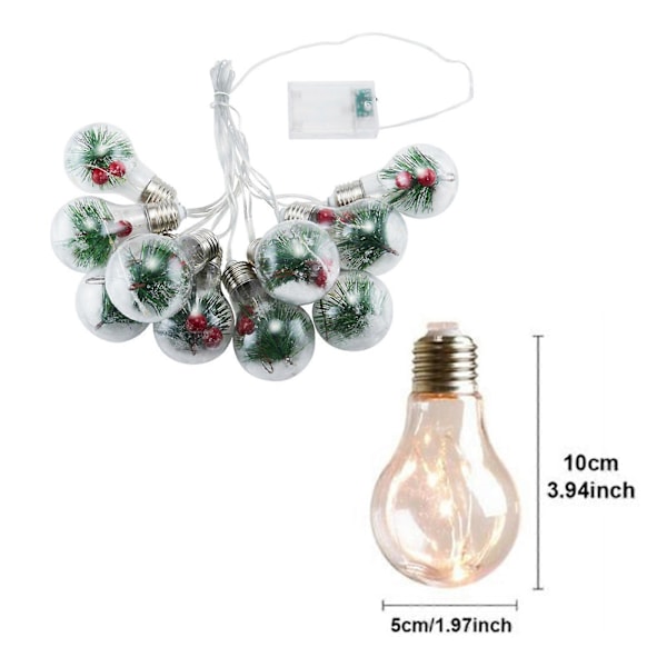 Julekule LED Transparent Julekule Lyslenke Inkberry Pines Needle Fylling Juletre Hengedekor 4 Meter 10 Kuler 50 LED Lys