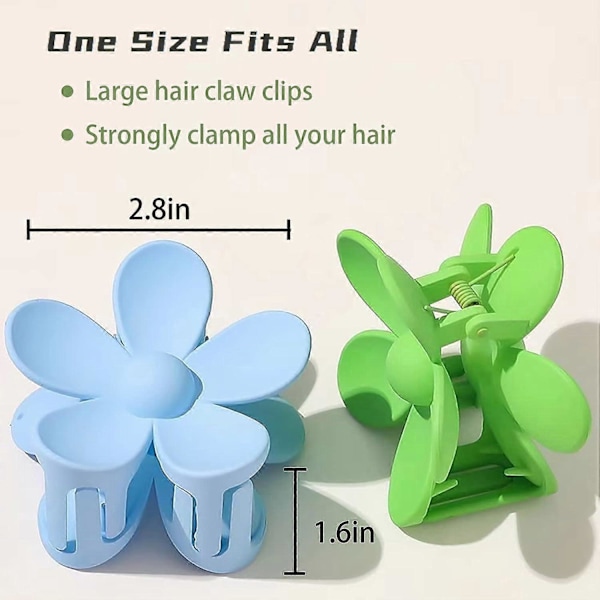 8 Blomsterhårklämmor Stora Blomsterklämmor Söta Halksäkra Hårklämmor Daisy Claw för Tjockt och Tunnt Hår