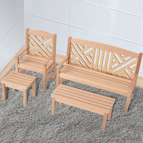 Dockhus Miniatyrmöbler Set - Bord, Stolar och Pall 1:12 Skala