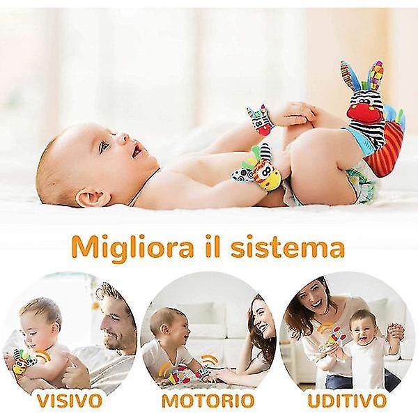 4 st baby handleds- och strumpor, handledsremmar skallror och strumpor fot sökare utvecklingsleksaker present till småbarn pojkar flickor