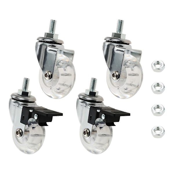 4 stk. 2 tommer M8x15mm Skruegevindede Stem Caster Hjul Kontorstol Caster Hjul Klar Drejelige Caster Med Bremse Til Sofa Stol Skab