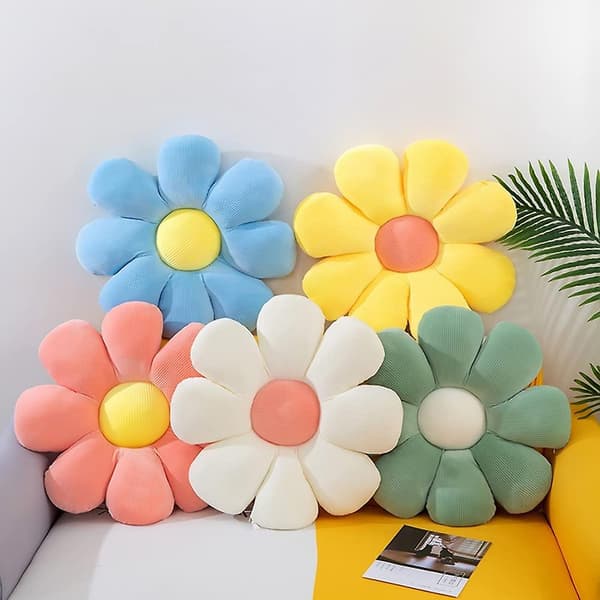 Daisy Blomformad Golvkudde, Heminredning Daisy Sittkudde Plysch Blomkudde, Gul