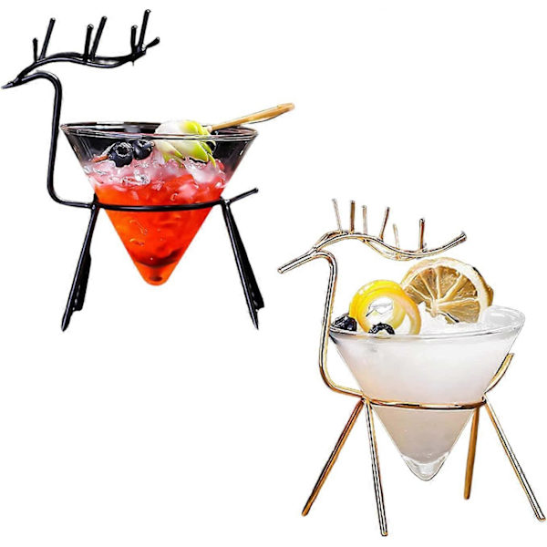 Stemløse Martini-glass, sett med 2 cocktailglass med hjortformet holder, kreativt barutstyr, Martini-glass gavesett for Margarita, Cosmopolitan, M