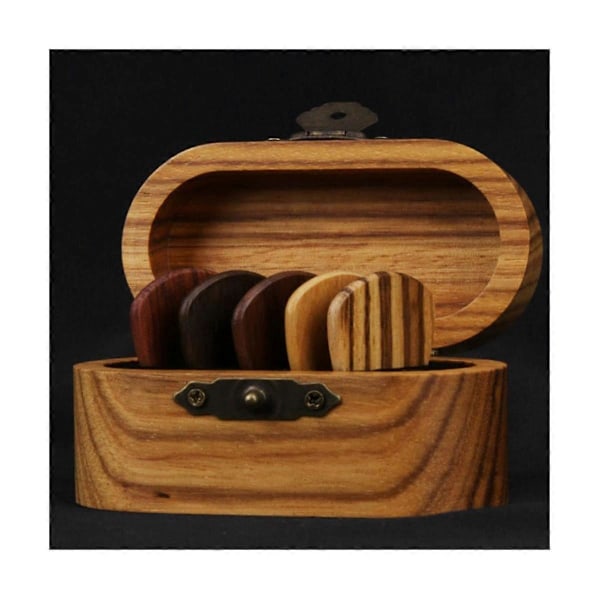 Guitar Pick Holder med Træ Plektrum, Træ Guitar Plektrum Display Case, Mini Guitar Plektrum Æske