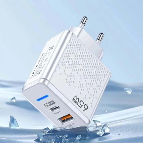 GaN 65W USB C-lader PD TypeC Hurtiglade Veggadapter (EU)