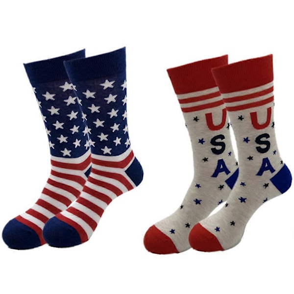 2 Par Mænds Bomuldsstrømper Stjerne Strømper Kvinder Trykte Strømper Amerikansk Flag Lange Strømper Basketball Strømper