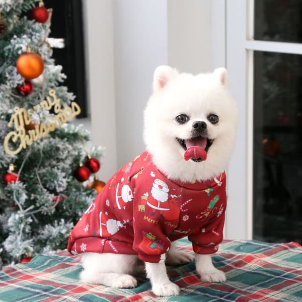 2-delt kæledyrstøjsæt - julefleeceforet print - vinterstil til hunde og katte - kæledyrstilbehør - 2XL