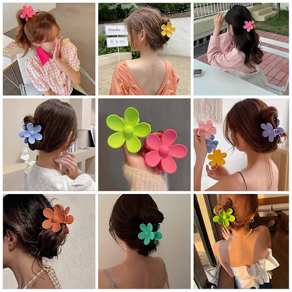 8 Blomsterhårklämmor Stora Blomsterklämmor Söta Halksäkra Hårklämmor Daisy Claw för Tjockt och Tunnt Hår