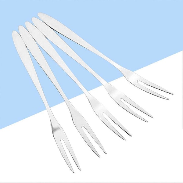 6 stk. gafler i rustfritt stål, to-tindet gaffel, dessertgaffel, fruktgaffel, festservise