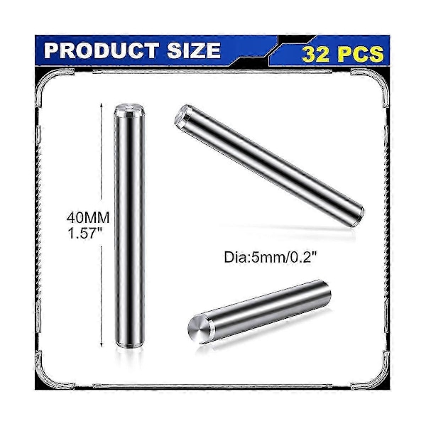 32 Stycken 5 mm x 40 mm Hyllfästen Pinnar Hyllor Dowel Pins Rostfritt Stål Hyllpinnar Metallbok
