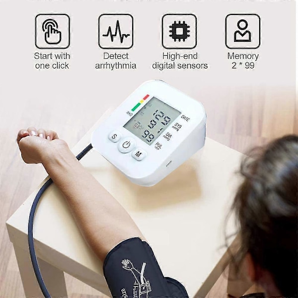 1 st Digital Blodtrycksmätare Helautomatisk Blodtrycksmätare för Handleden Med Armband Automatisk Elektronisk Blodtrycksmätare för Handleden Pe