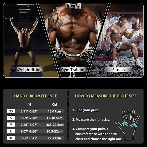 Träningshandskar Viktlyftning Gymhandskar med handledsstöd för män kvinnor, Fullt handflateskydd, För tyngdlyftning, Träning, Fitness, träning Ha