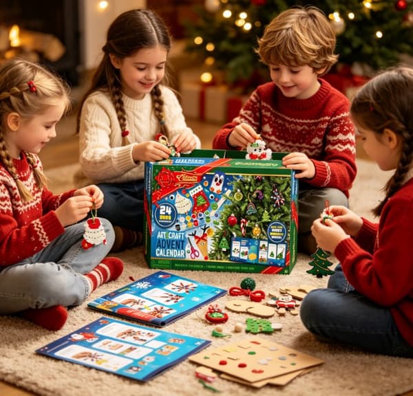 Gör-det-själv julkalender med 24 fack – Julgransprydnad pysselkit och presentförpackning för barn