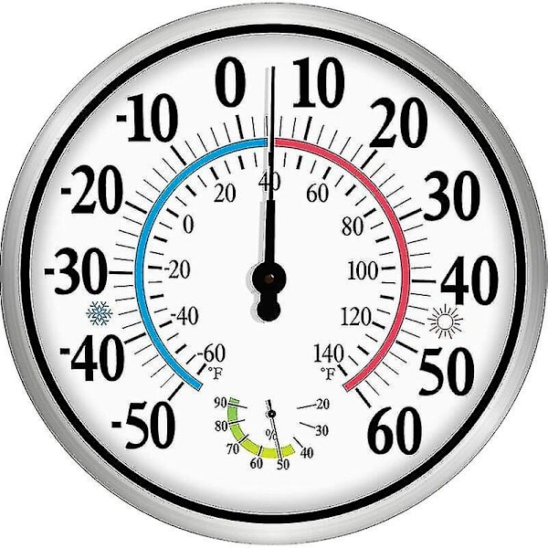 12\" Udendørs Termometer - Store Tal Trådløst Indendørs Udendørs Termometer - 2 i 1 Termometer Hygrometer - Væghængt Hygrometer Termometer