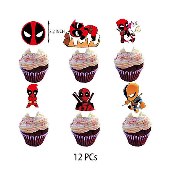 Deadpool-tema födelsedagsfesttillbehör Ballonger Banner Tårta Cupcake Toppers Dekor Set