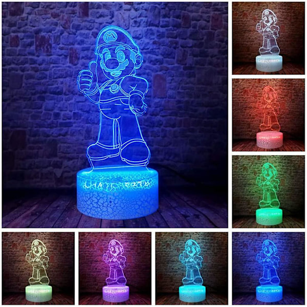Super Mario Bros LED Anime Lampe Skrivebord 3D Illusions Søvn Nattlys 16 Farger RGB Fjernkontroll Barnerom Innredning For Gutter Fest