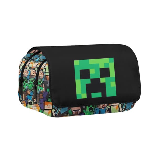 Minecraft Rygsæk til Drenge | Sort Skoletaske til Børn | Grøn Creeper Zombie Skelet Enderman & Hulespindel