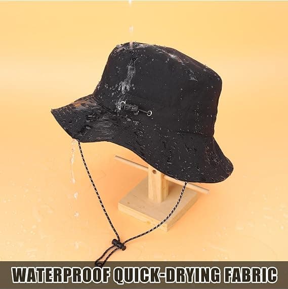 Fiskerhat, Vandtæt Solbeskyttelse, Justerbar Størrelse 56-58cm, Unisex Voksne, Sort