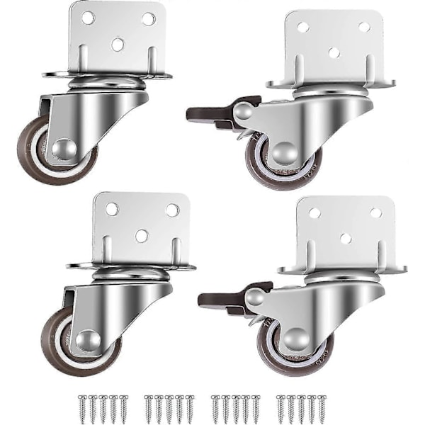 4-pack Svängbara Hjul, Möbelhjul, Hjul med Broms, L-Monteringsplatta 25mm (4-D-1)