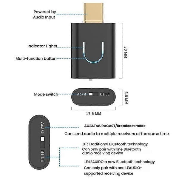 Universal Mobiltelefon Dator Typ-C Bluetooth Ljudsändare