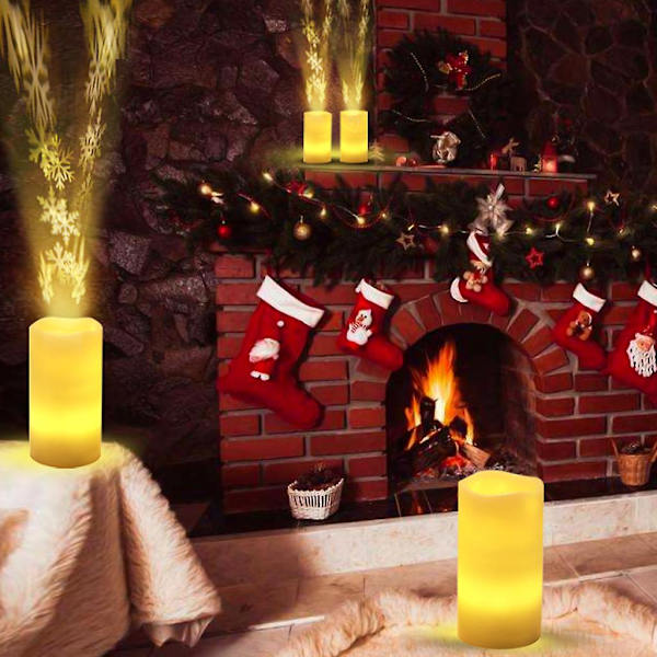 Ljusprojektor med LED-ljus, flamlös, snöflinga, julbelysning
