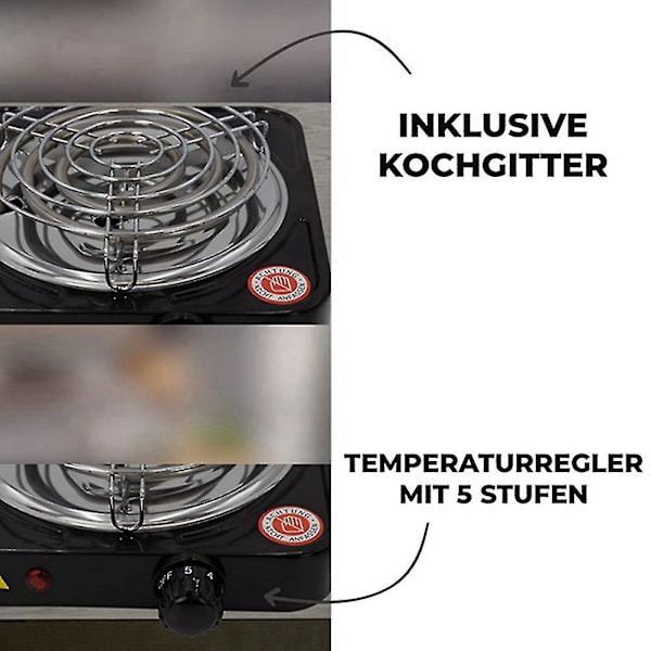 Elektrisk Enkel Kokplatta, Kompakt och Portabel, Justerbar Temperatur Varmplatta, 1000w, Svart & Stål