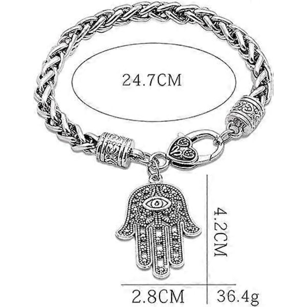 Hamsa-käsi Fatima-hopeakorun rannekoru - Paha silmä -suoja hopeapintainen seosriipus onnen ja menestyksen riipus ystävyys