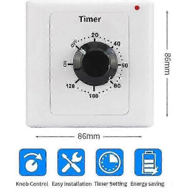 120 Min Timer Switch, AC 220V 15A Intelligent Mekanisk Nedtællingstimer Stikkontakt Timer Switch 86 Panel Timer Kontrolknap