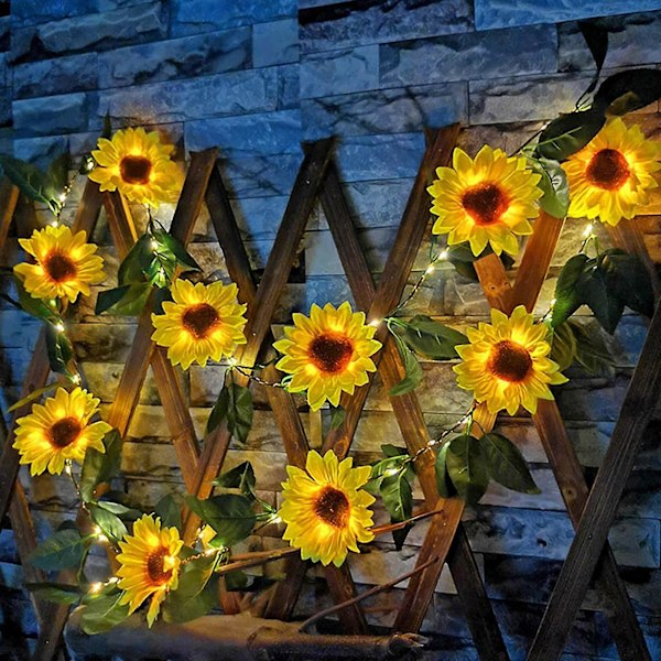 Julepynt Solcelled Solsikke Lysstreng Plante Rattan Have Ferie Lys Engros
