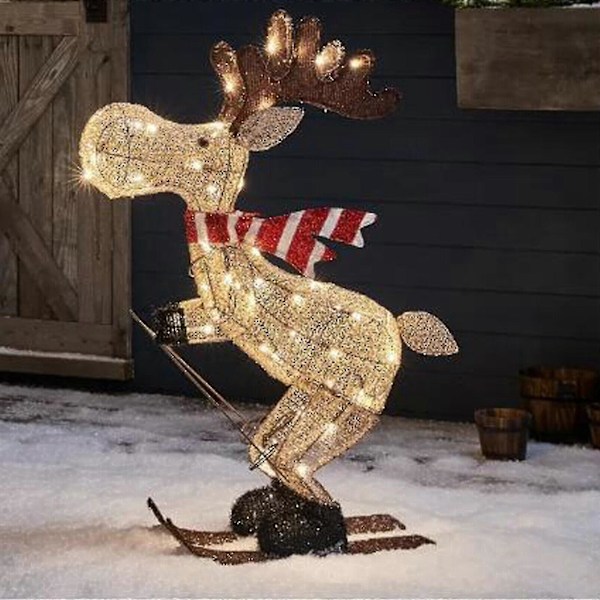 Udendørs Julefigur LED Ski-Elg Havedekoration Ornament 30cm