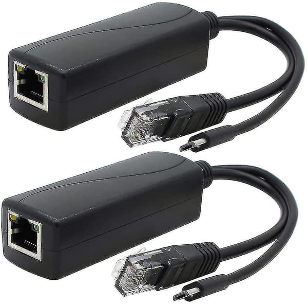 2-pack Gigabit PoE-splitter, 48v till 5v 2.4a Micro Usb Ethernet-adapter, fungerar med Raspberry Pi 3b+, IP-kamera och mer