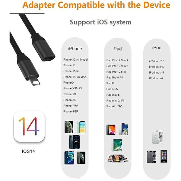 1m Lightning-jatkokaapeli iPhonelle iPadille, iPhone-jatkokaapeli Apple MFi -sertifioitu naaras-urosliitin, äänen, videon, musiikin ja datan siirto