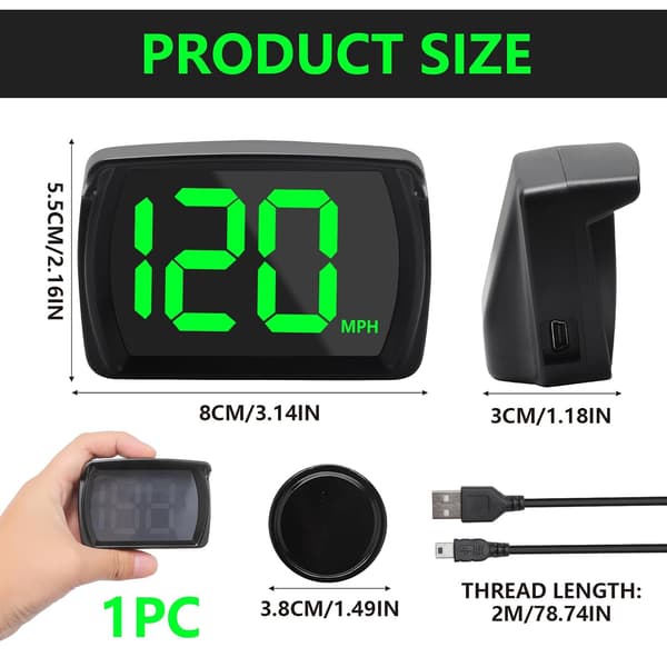 Digital GPS-speedometer, Head-up Display, Realtids-speedometer til biler, USB Plug & Play, lastbiler, SUV'er og motorcykler