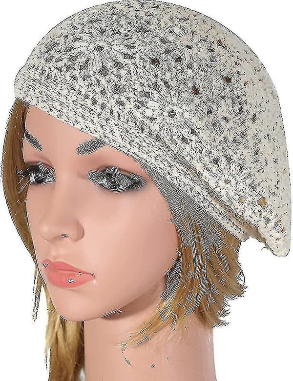 Sommerhatt i bomull for kvinner, heklet, lett, retro, håndlaget basker