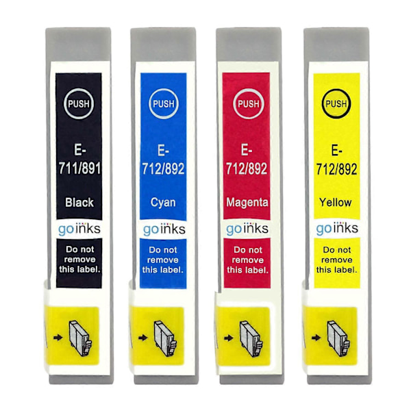 1 sæt med 4 blækpatroner til erstatning af Epson T0715 Kompatibel/ikke-OEM fra Go Inks (4 blæk)
