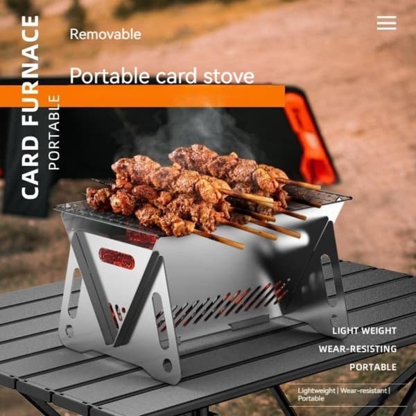 Bærbar foldbar grill i rustfrit stål, 13 cm, til picnics, i haven, til enkelt- eller dobbeltbrug Original farve