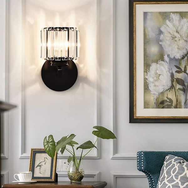 Retro Krystall Vegglampe Innendørs, E27 Moderne Soverom Vegglampe Led Krystall Vegglamper, Svart Krystall Vegglampe For Stue Gang