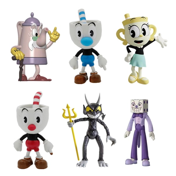 6 st Cuphead Mugman Mecup och Brocup Anime Figur, 6 st Anime Spel Figur Leksaker Set Hot Game Staty Modell Pvc Docka Prydnad För Sovrum Sängbord Livi