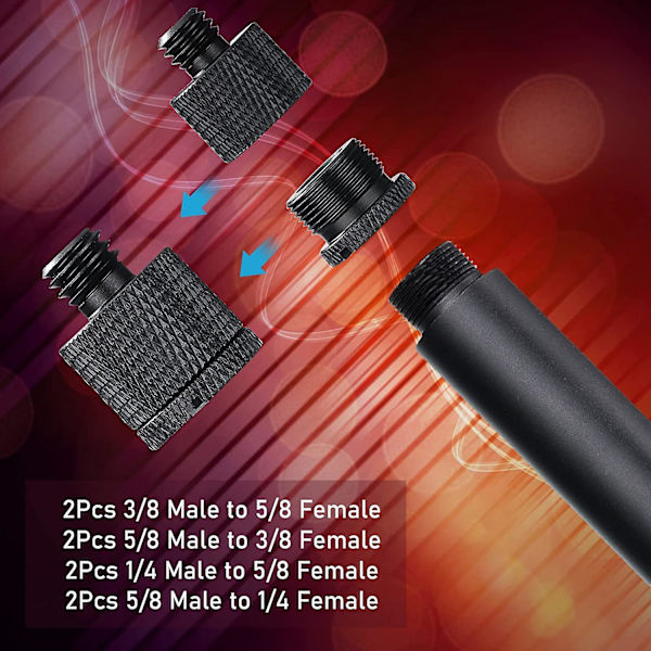 8-pack Mikrofonstativgängadapterset, 5/8 Hon till 3/8 Han och 3/8 Hon till 5/8 Han Skruvadapter T