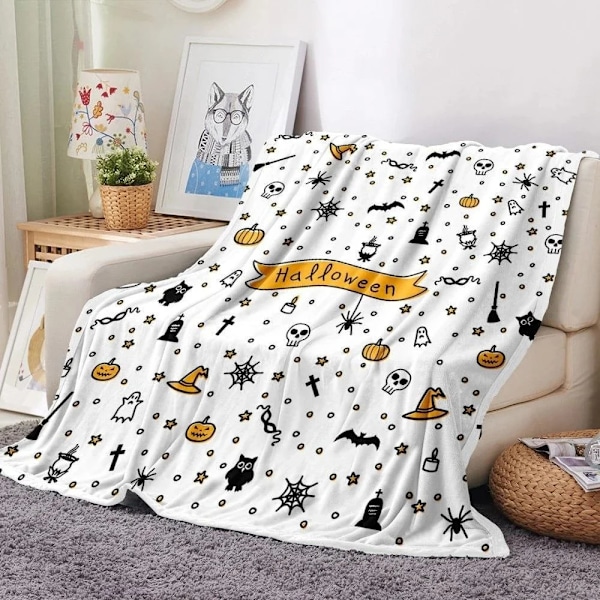 Halloween-teppe - Gresskarheks Flaggermus Teppe 50\"x60\" - Koselig Flanell Grå Halloween Dekorasjon for Fest Sofa Seng Stue Stil 13