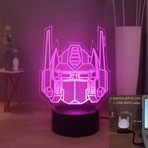 Transformers 3D Natlys, Optimus Prime 7 Farver LED Bordlampe, Fjernbetjening Børneværelse Natlys, Børn Drenge Fødselsdag Julegave