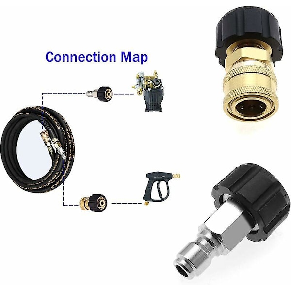Painepesurin letkun sovitin naaras 3/8 uros pikaliittimeen ja 3/8 naaras pikaliittimeen M22 14mm naaras