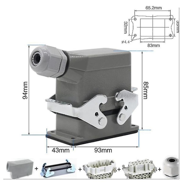 Rektangulære Heavy Duty-stik Hdc He 10-kernen Pin 16a,hdc-he-010
