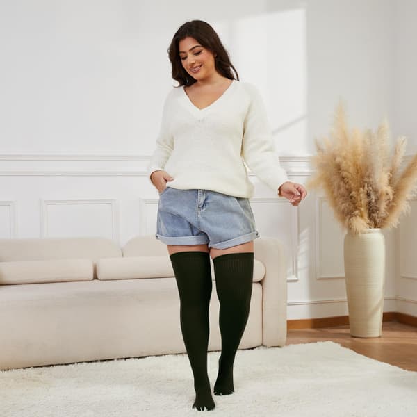 Par - Plus Size Overknee Strømper til Kvinder, Tyk Bomuldsstrik, Ekstra Lange, Varme til Lange Ben