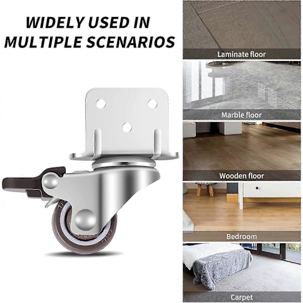 4-pack Svängbara Hjul, Möbelhjul, Hjul med Broms, L-Monteringsplatta 25mm (4-D-1)