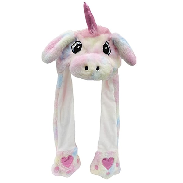 Plush Beanie Myk og Varmt Hette med Bevegelige Ører Søt Dyrekostyme Tilbehør