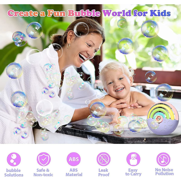 Bubbelmaskin, bärbar automatisk bubbelblåsmaskin för barn, 2000+ bubblor per minut, tyst design Rainbow Bubble Maker Machine (1st, Mu