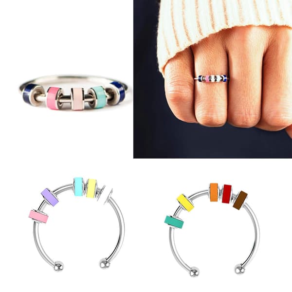 Fidgetringar för ångest Spinner Ring Anti Stress Ring Snurrande med Platta Pärlor