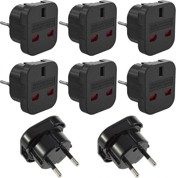 8 stk. UK til EU Stik Rejseadapter, UK 3 Ben til Fransk 2 Ben Adapter